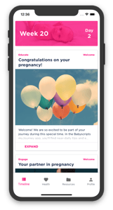 Mobile phone displaying Babyscripts App Maternal Digital Education Mobile phone displaying Babyscripts App Maternal Digital Education