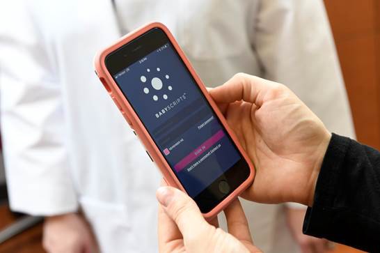 Smart phone showing babyscripts app