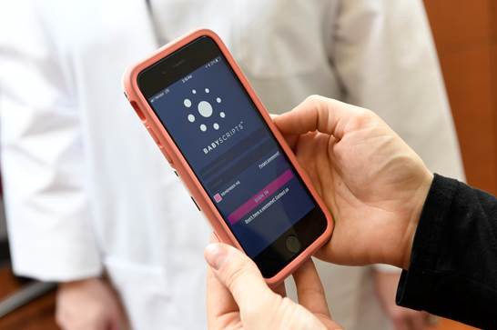 Smart phone showing babyscripts app 