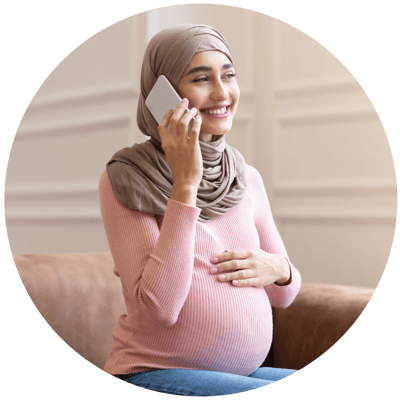 Pregnant patient on the phone Pregnant patient on the phone