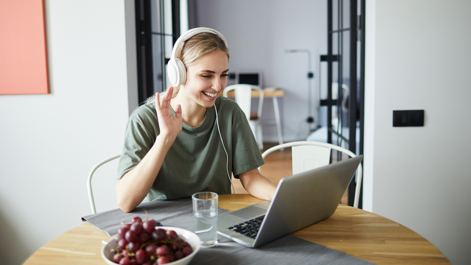 Woman on Laptop Working from Home 