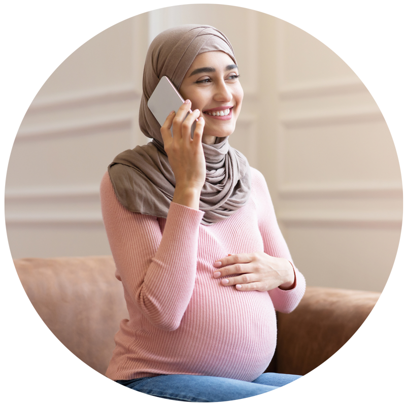 Pregnant patient on phone Pregnant patient on phone